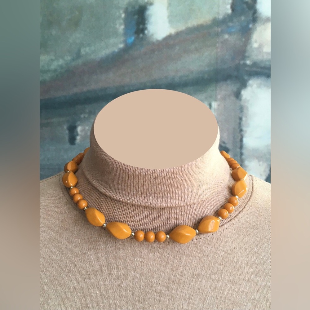 Vintage Butterscotch Mustard Yellow Acrylic Bead Necklace